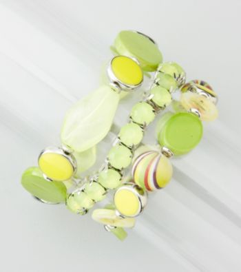 Relativity® Silvertone/Lime Set of Three Bangle Bracelets