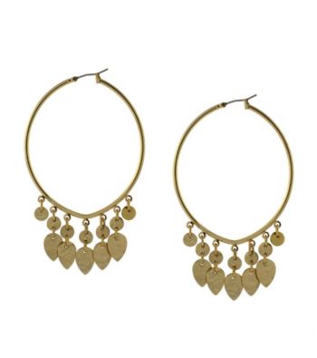 Jessica Simpson Shimmering Oasis Goldtone Hanging Charms Hoop Earrings