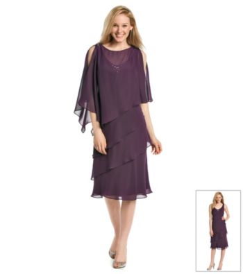 S.L. Fashions Jeweled Tiered Capelet Dress