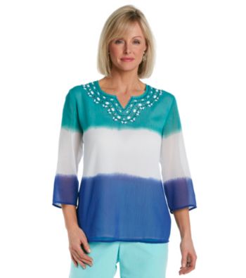 Alfred Dunner® Petites' French Riviera Dip-Dye Woven Top