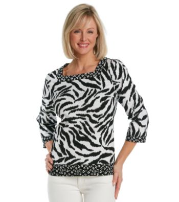 Alfred Dunner® Petites' French Riviera Animal Print Knit Top