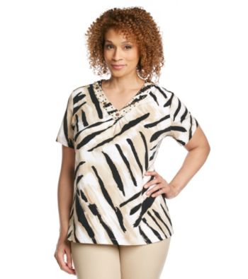 Alfred Dunner® Plus Size Embellished Animal Knit Top
