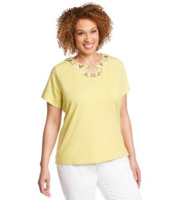 Alfred Dunner® Plus Size Embroidered Neckline Tee