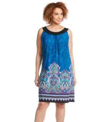 Notations® Plus Size Cleo-Neck Printed Dress