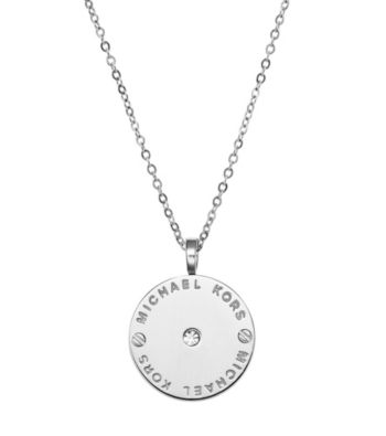 Michael Kors® Goldtone Logo Plate Disc Pendant with Clear Cubic Zirconia
