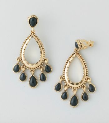 Lauren Ralph Lauren Goldtone/Black Gypsy Clip Hoop Earrings
