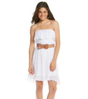 A. Byer Juniors' Whie Strapless Gauze High-Low Dress