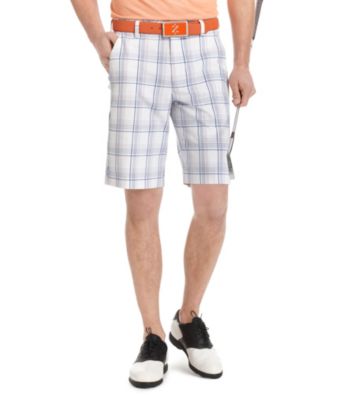 Izod® Men's Bright White Fancy Flat Front Plaid Golf Short