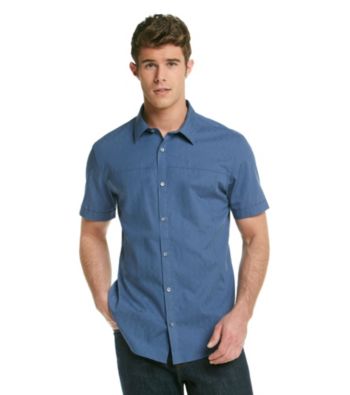 Calvin Klein Men's Coastal Fjord Short Sleeve Stripe Button Down Woven