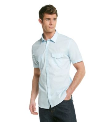 Calvin Klein Men's Short Sleeve Woven Slub Poplin Button Down
