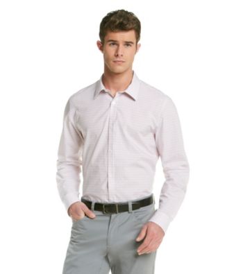 Calvin Klein Men's Papaya Punch Long Sleeve Checked Woven Button Down with Roll-up Sleeves