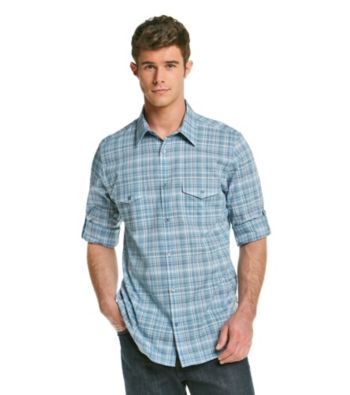 Calvin Klein Men's Delphinium Blue Long Sleeve Plaid Woven with Roll-up Sleeves