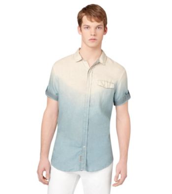 Calvin Klein Jeans® Men's Silver Short Sleeve Dip Dye Button Down Shirt