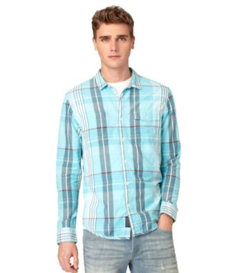 Calvin Klein Jeans® Men's Blue Radiance Long Sleeve Large Seersucker Striped Woven
