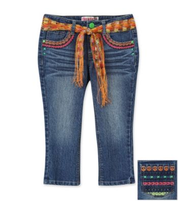 Squeeze® Girls' 7-16 Denim Peace And Hearts Capris With Neon Stitching