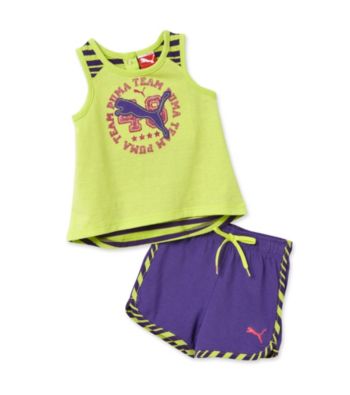 PUMA® Baby Girls's' Green/Purple Hi-Low Tank and Shorts Set