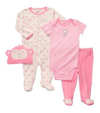 Carter's® Baby Girls' Pink 4-pc. Monkey Layette Set