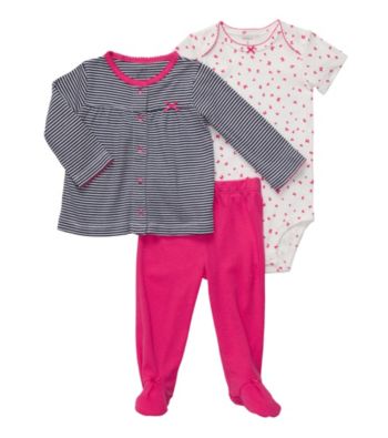 Carter's® Baby Girls' Bright Pink 3-pc. Footed Pants Set