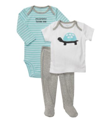 Carter's® Baby Boys' Blue/Heather Grey 3-pc. Turtle Footed Pants Set
