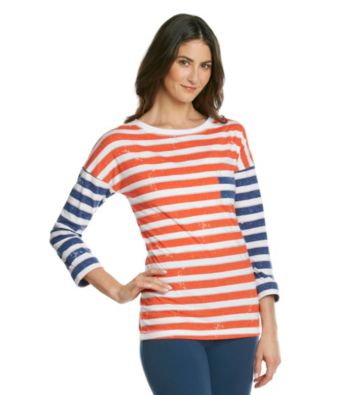 KN Karen Neuburger Knit Contrast Stripe Top - Tangerine Stripe