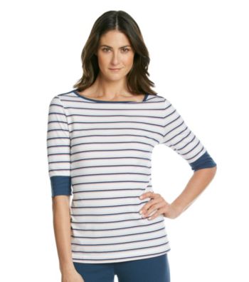 KN Karen Neuburger Knit Short Sleeve Stripe Top - Navy Stripe