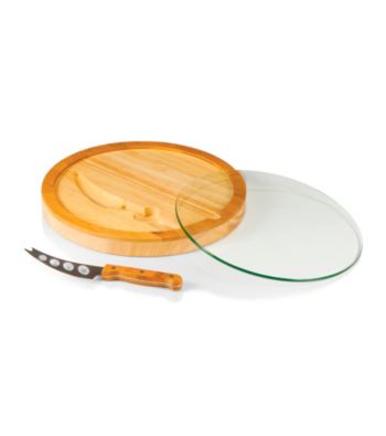 Picnic Time® Iris Wood, Glass, and Stainless Cutting Board with Knife