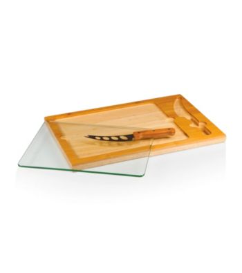 Picnic Time® Icon Wood, Glass and Stainless Cutting Board with Knife