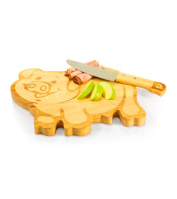Picnic Time® Piggy Natural Wood Cutting Board and Knife Set