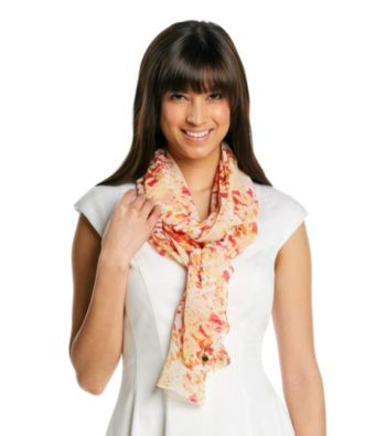 Calvin Klein White Multi Abstract Floral Chiffon Print Neckwrap