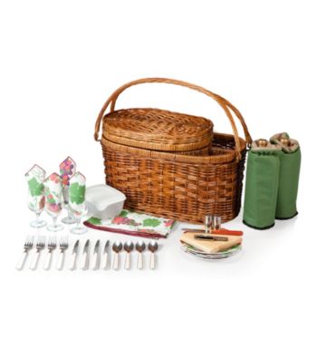 Picnic Time® Merlot Deluxe Chesnut Brown Willow Wine Basket with Pine Green Interior