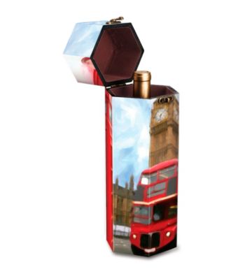 Picnic Time® Artist London Icon Design Wood Wine Box with Rich Brown Velveteen