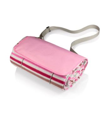 Picnic Time® Pink Stripe Water-resistant Blanket in Compact Carry Tote