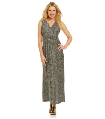 Notations® Surplice V-neck Snakeskin Print Maxi Dress