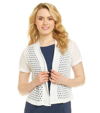 Notations® Pointelle Shirred Cardigan