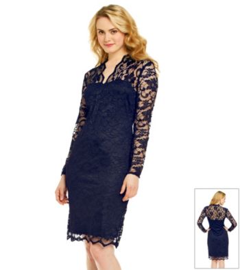 Marina Illusion Stretch Lace Cocktail Dress