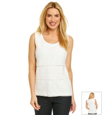 Rafaella® White Lace-Tiered Top