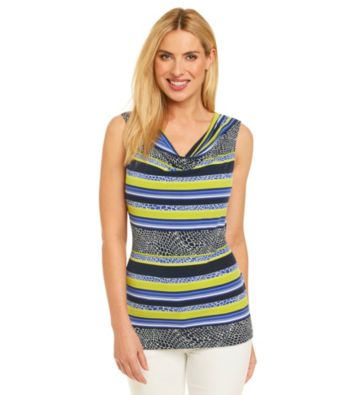 Rafaella® Printed Drapeneck Top With Border Geo Stripe