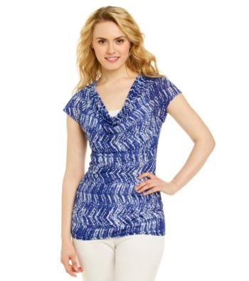Rafaella® Royal Blue Printed Drapey Cowlneck