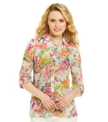 Rafaella® Tropical Printed Sheer Blouse
