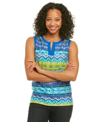 Jones New York Sport® Petites' Printed Solid Placket Splitneck Tank