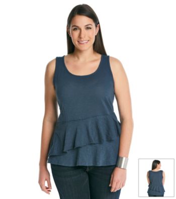 DKNY JEANS® Plus Size Distressed Ruffled Tier Top