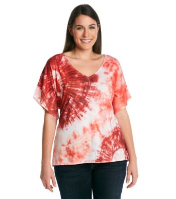 Oneworld® Plus Size Tie Dye Studded Shoulder Tee