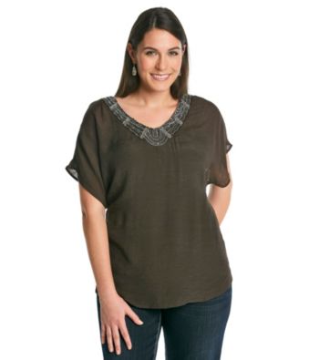 AGB® Plus Size Beaded Woven Top