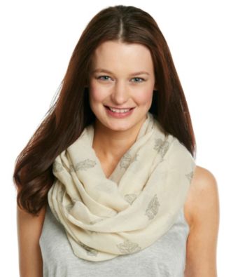 Basha Ivory Owl Print Loop Scarf