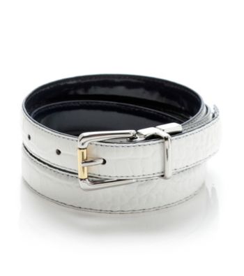 Lauren Ralph Lauren White Navy Croc to Patent Reversible Belt