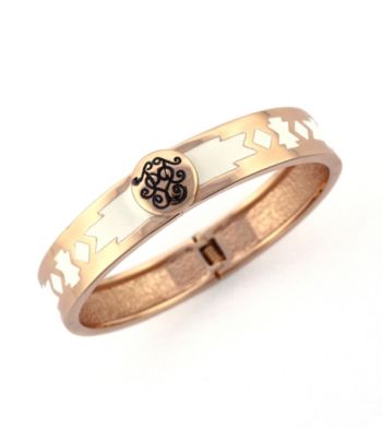 Jessica Simpson Rose Goldtone and White Desert Rose Hinge Bangle