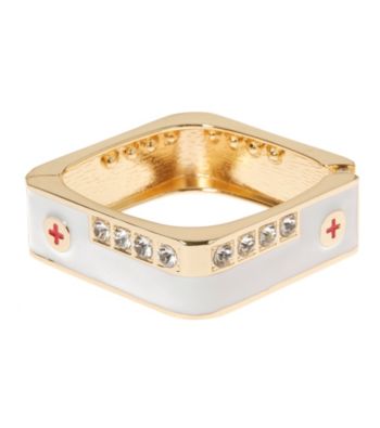 L&J Accessories White with Crystal Square Enamel Bangle