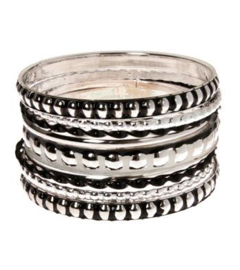 L&J Accessories Multi Row Jet and Silvertone Bangles