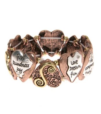 L&J Accessories Tri-Tone Inspirational Heart Stretch Bracelet