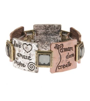 L&J Accessories Tri-Tone Inspirational Square Links Stretch Bracelet